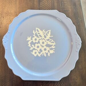 Vintage Cameo Ware Harker Pottery Company Blue White Flower Ceramic Dinner Plate